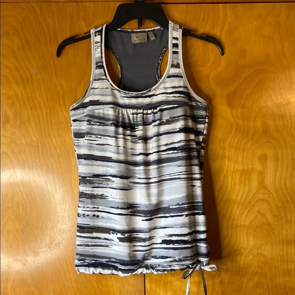 Athleta Black and Gray Fitted Tie Front Tank Top. Size S